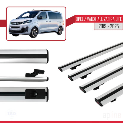 Compatible avec Opel Zafira Life 2019-2025 BASIC Model Barres de Toit Railing Porte-Bagages de Voiture Gris Aluminium 4 Barres