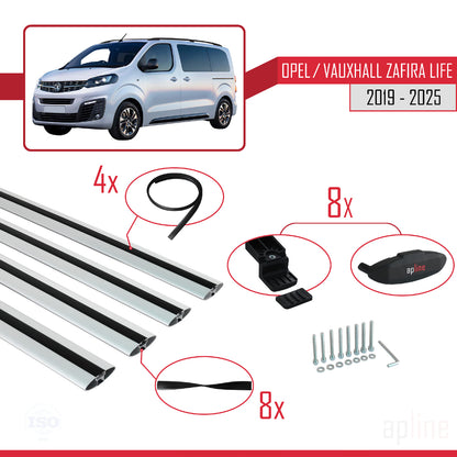 Compatible avec Opel Zafira Life 2019-2025 BASIC Model Barres de Toit Railing Porte-Bagages de Voiture Gris Aluminium 4 Barres