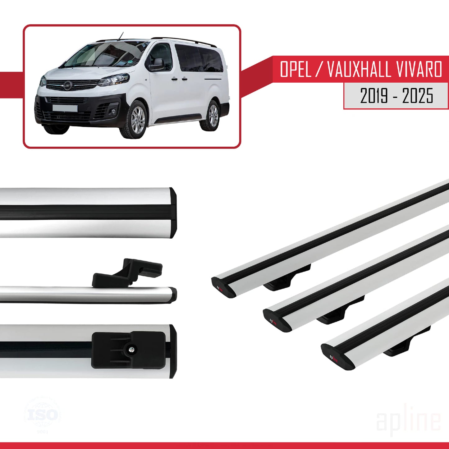 Compatible avec Opel Vivaro C 2019-2025 BASIC Model Barres de Toit Railing Porte-Bagages de Voiture Gris Aluminium 3 Barres