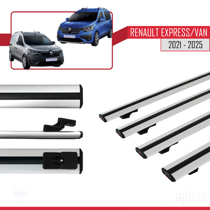 Compatible with Renault Express 2021-2025 BASIC Model Car Roof Rack Cross Bar Grey Aluminium 4 Bars