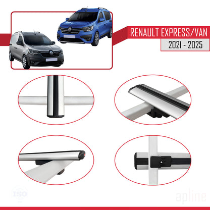 Compatible with Renault Express 2021-2025 BASIC Model Car Roof Rack Cross Bar Grey Aluminium 2 Bars