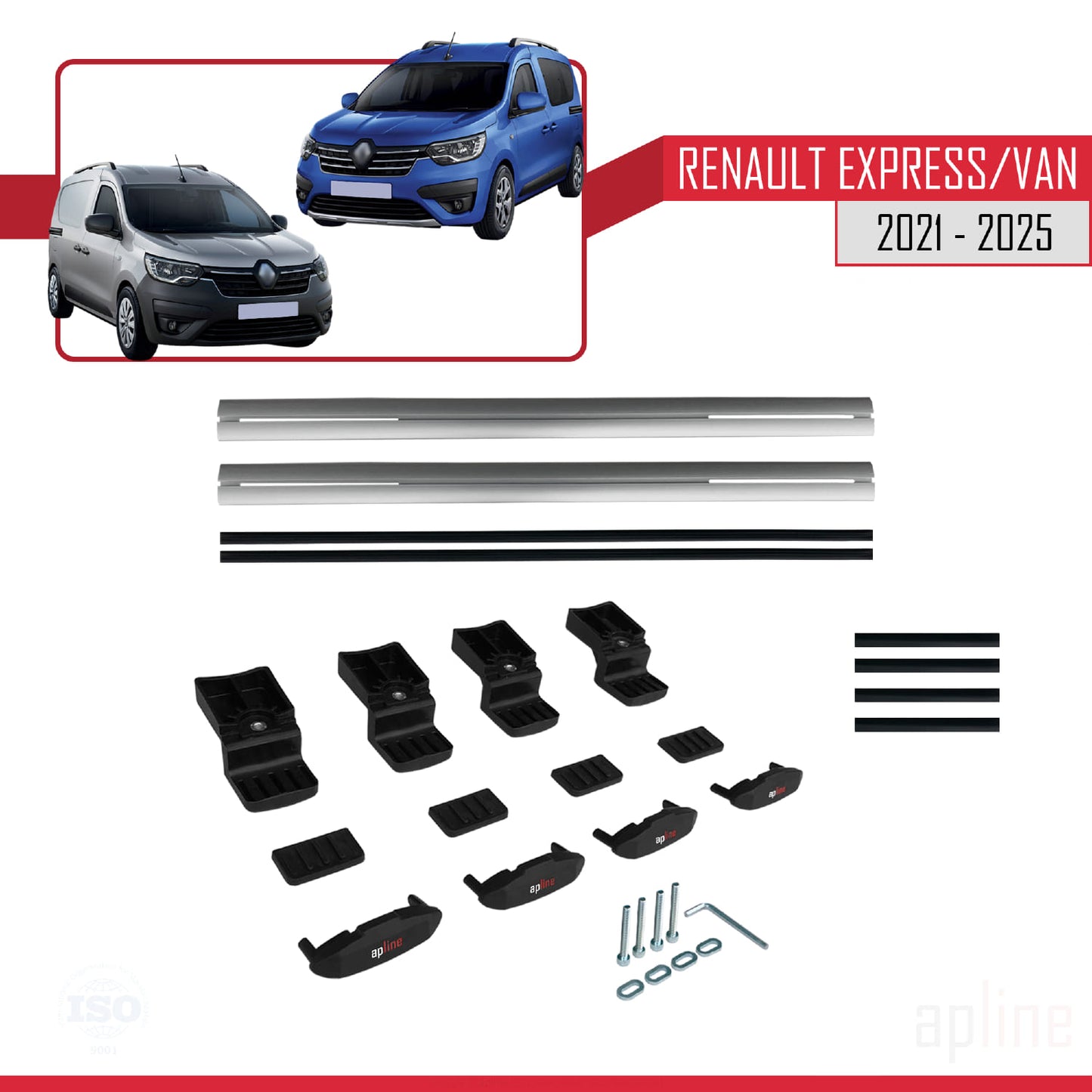 Compatible with Renault Express 2021-2025 BASIC Model Car Roof Rack Cross Bar Grey Aluminium 2 Bars