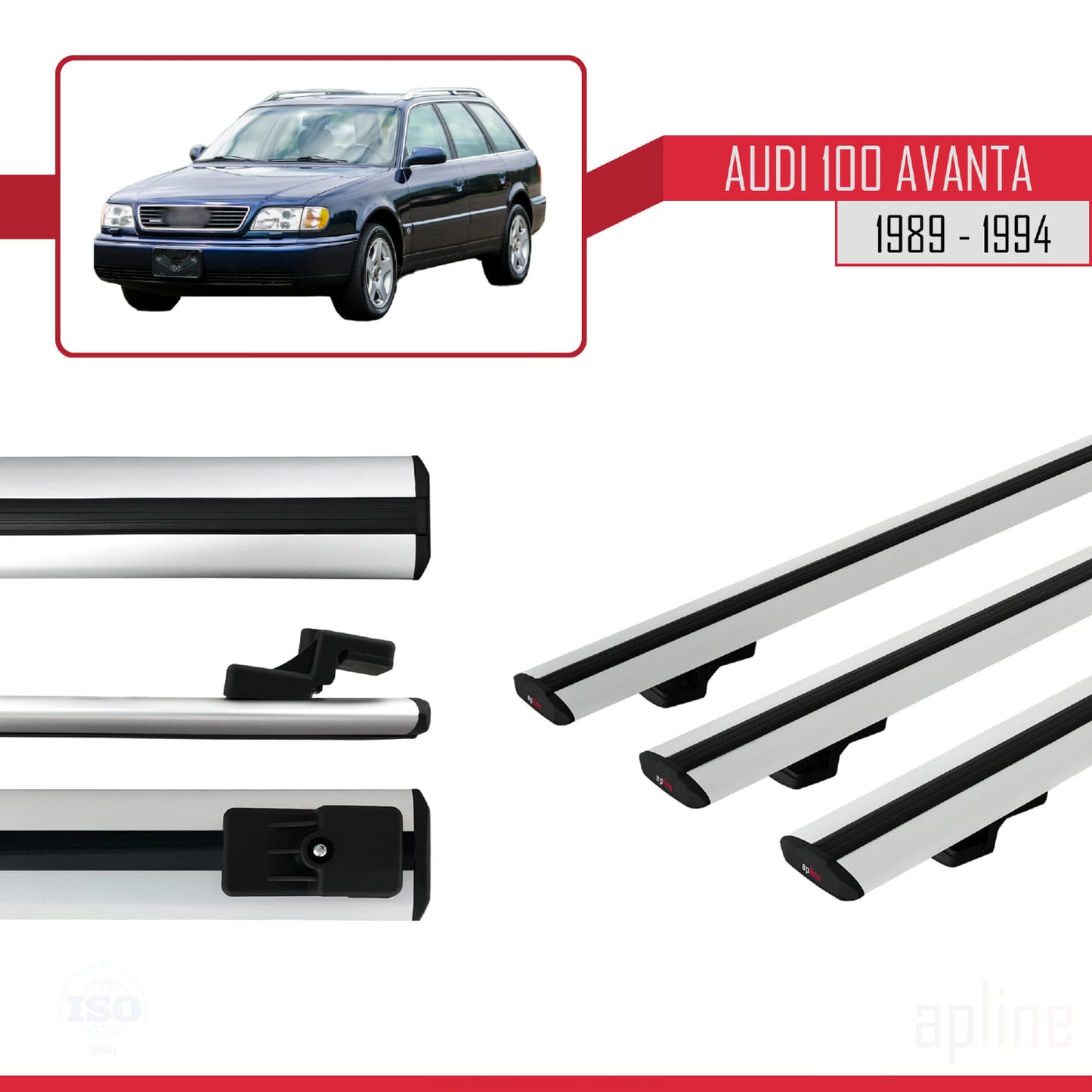 Compatible avec Audi 100 Avanta 1989-1994 BASIC Model Barres de Toit Railing Porte-Bagages de Voiture Gris Aluminium 3 Barres