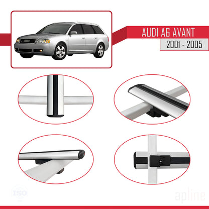 Compatible avec Audi A6 Avant 2001-2005 BASIC Model Barres de Toit Railing Porte-Bagages de Voiture Gris Aluminium 3 Barres