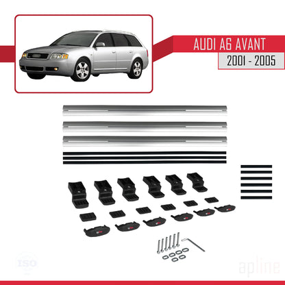 Compatible avec Audi A6 Avant 2001-2005 BASIC Model Barres de Toit Railing Porte-Bagages de Voiture Gris Aluminium 3 Barres