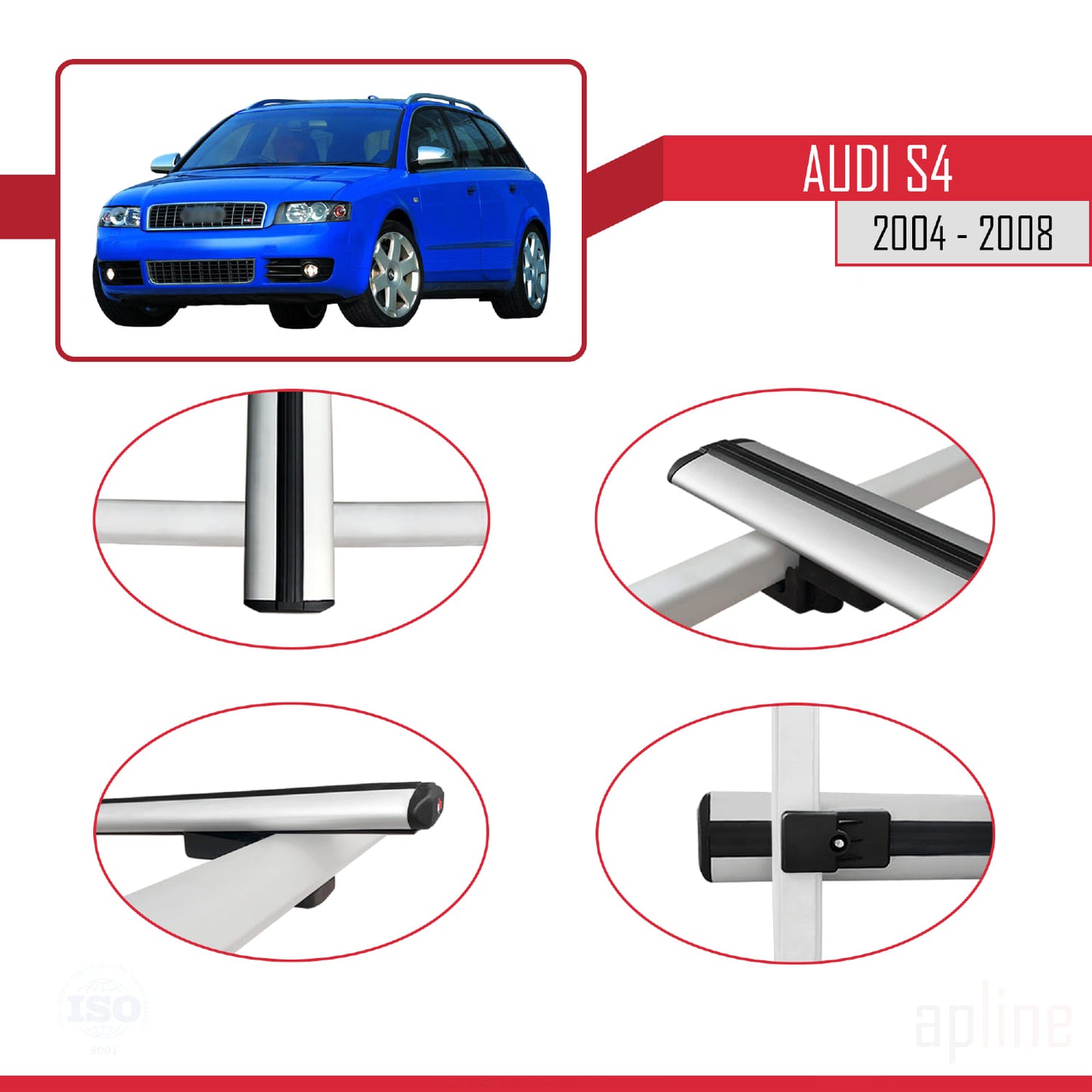 Compatible avec Audi S4 2004-2008 BASIC Model Barres de Toit Railing Porte-Bagages de Voiture Gris Aluminium 3 Barres