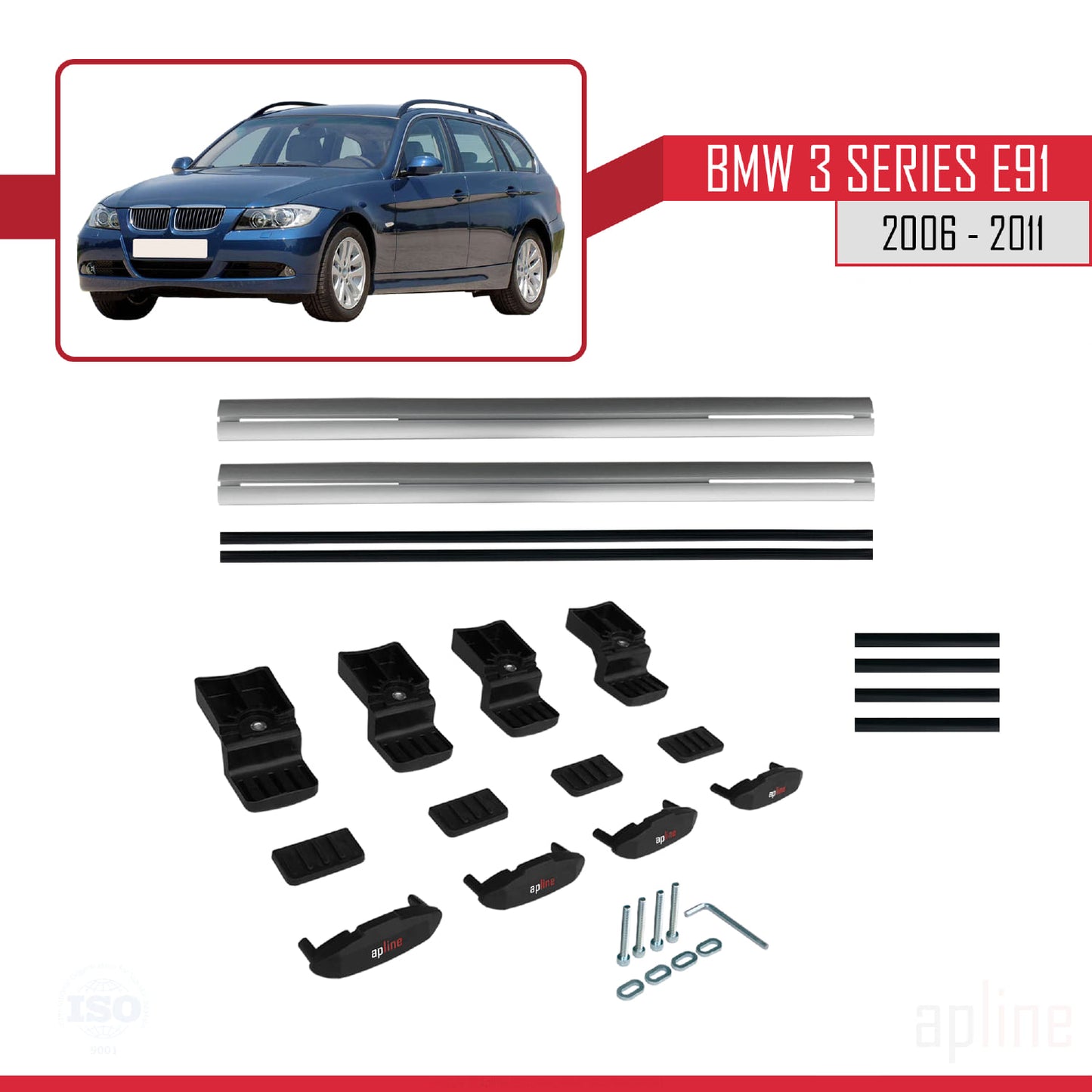 Compatible avec BMW 3 Series E91 Touring 2006-2011 BASIC Model Barres de Toit Railing Porte-Bagages de Voiture Gris Aluminium 2 Barres