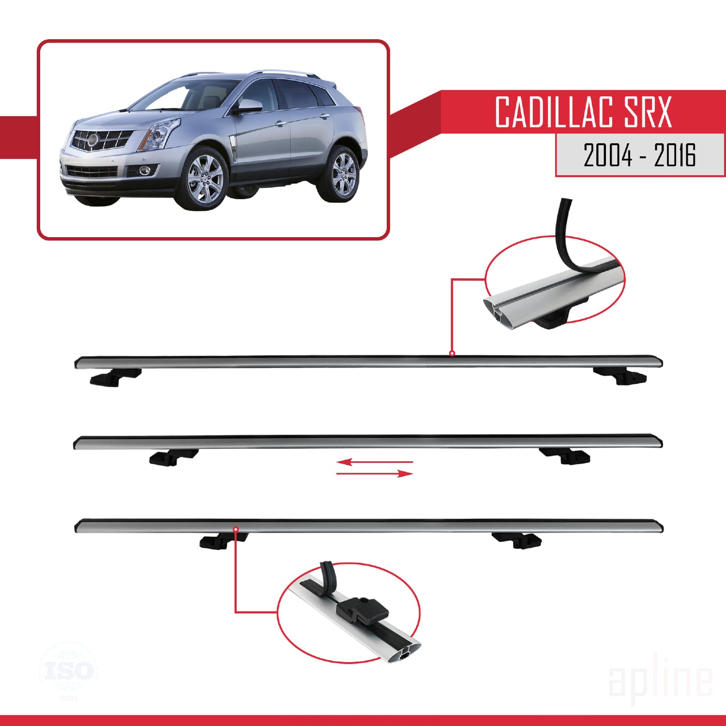 Compatible avec Cadillac SRX 2004-2016 BASIC Model Barres de Toit Railing Porte-Bagages de Voiture Gris Aluminium 2 Barres