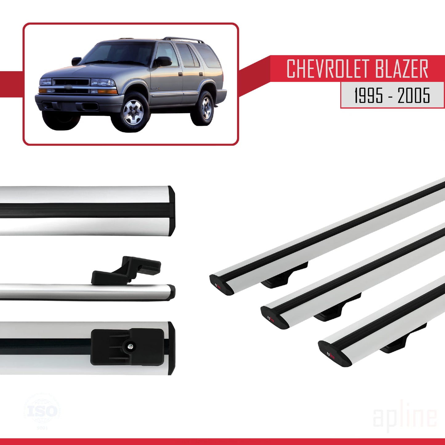 Compatible avec Chevrolet Blazer 1995-2005 BASIC Model Barres de Toit Railing Porte-Bagages de Voiture Gris Aluminium 3 Barres
