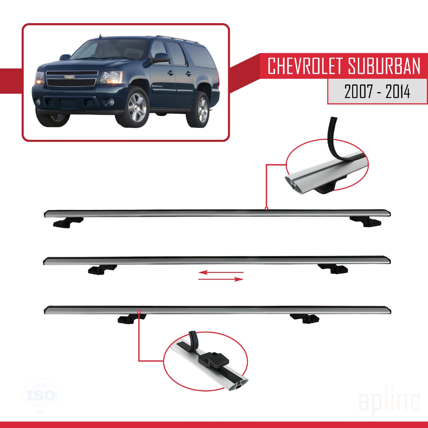 Compatible avec Chevrolet Suburban  2007-2014 BASIC Model Barres de Toit Railing Porte-Bagages de Voiture Gris Aluminium 4 Barres