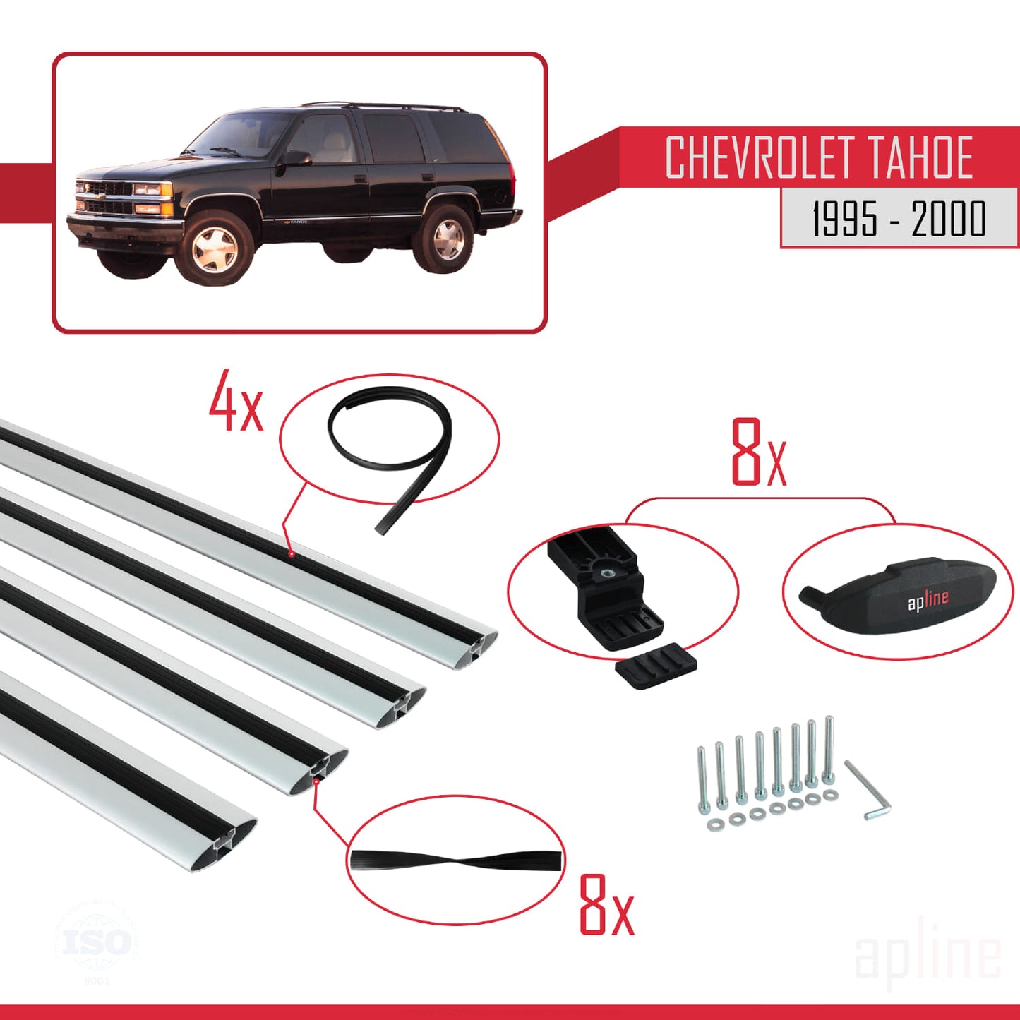 Compatible avec Chevrolet Tahoe 1995-2000 BASIC Model Barres de Toit Railing Porte-Bagages de Voiture Gris Aluminium 4 Barres
