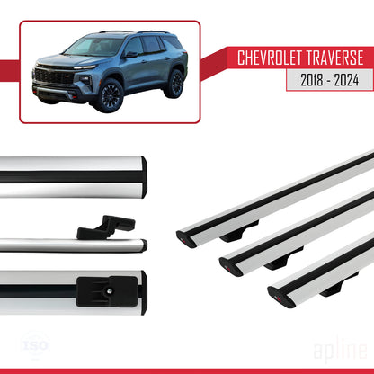 Compatible with Chevrolet Traverse 2018-2024 BASIC Model Car Roof Rack Cross Bar Grey Aluminium 3 Bars