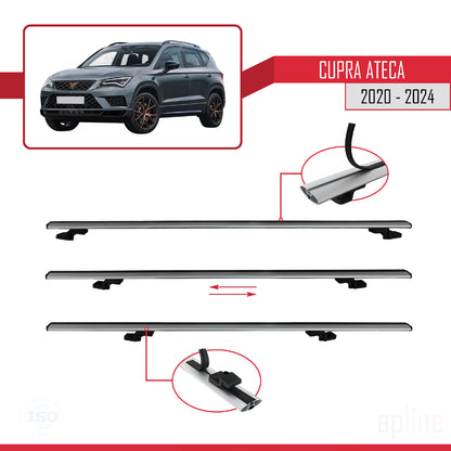Compatible avec Cupra Ateca 2020-2024 BASIC Model Barres de Toit Railing Porte-Bagages de Voiture Gris Aluminium 2 Barres