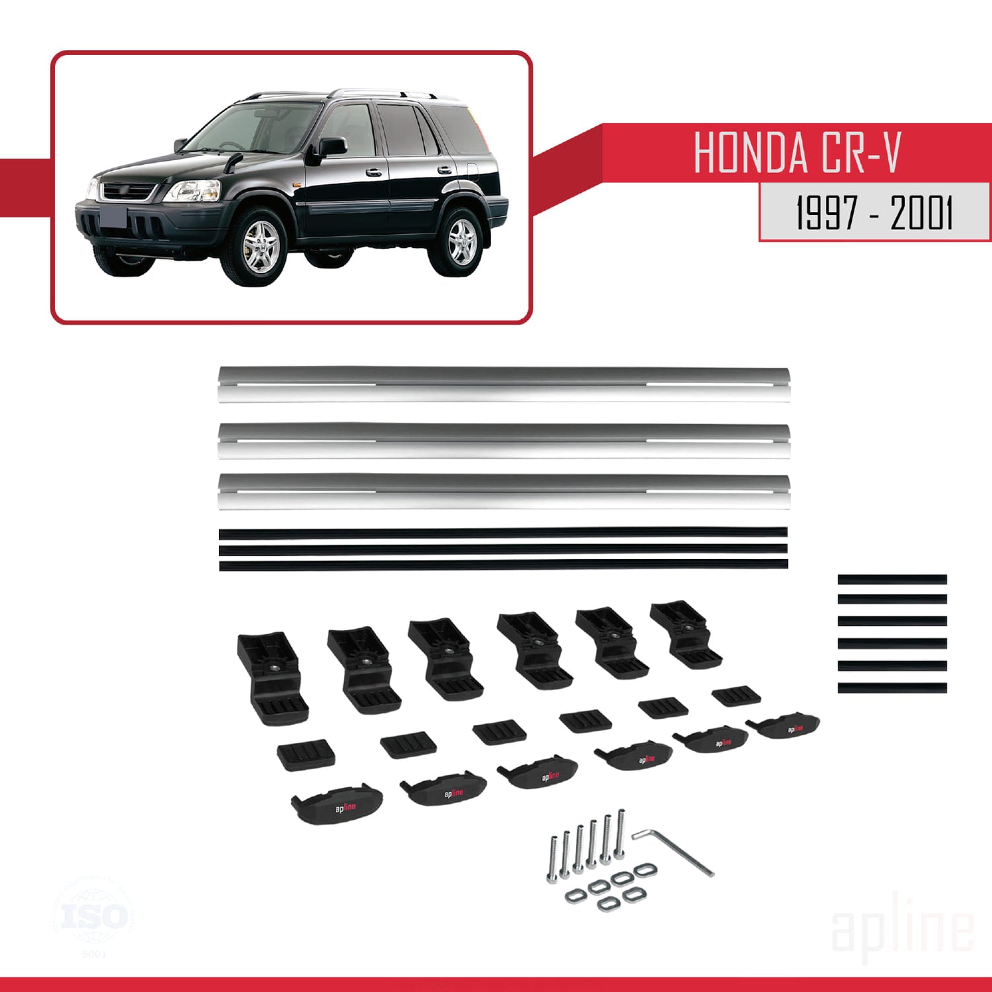Compatible avec Honda CR-V 1997-2001 BASIC Model Barres de Toit Railing Porte-Bagages de Voiture Gris Aluminium 3 Barres