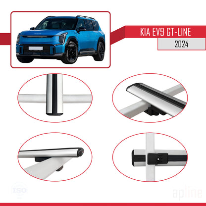 Compatible avec KIA EV9 GT-LINE 2024-2025 BASIC Model Barres de Toit Railing Porte-Bagages de Voiture Gris Aluminium 2 Barres