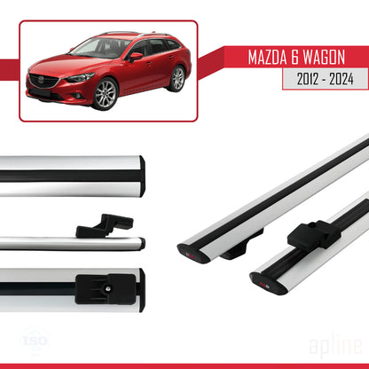 Compatible avec Mazda 6 Wagon 2012-2024 BASIC Model Barres de Toit Railing Porte-Bagages de Voiture Gris Aluminium 2 Barres