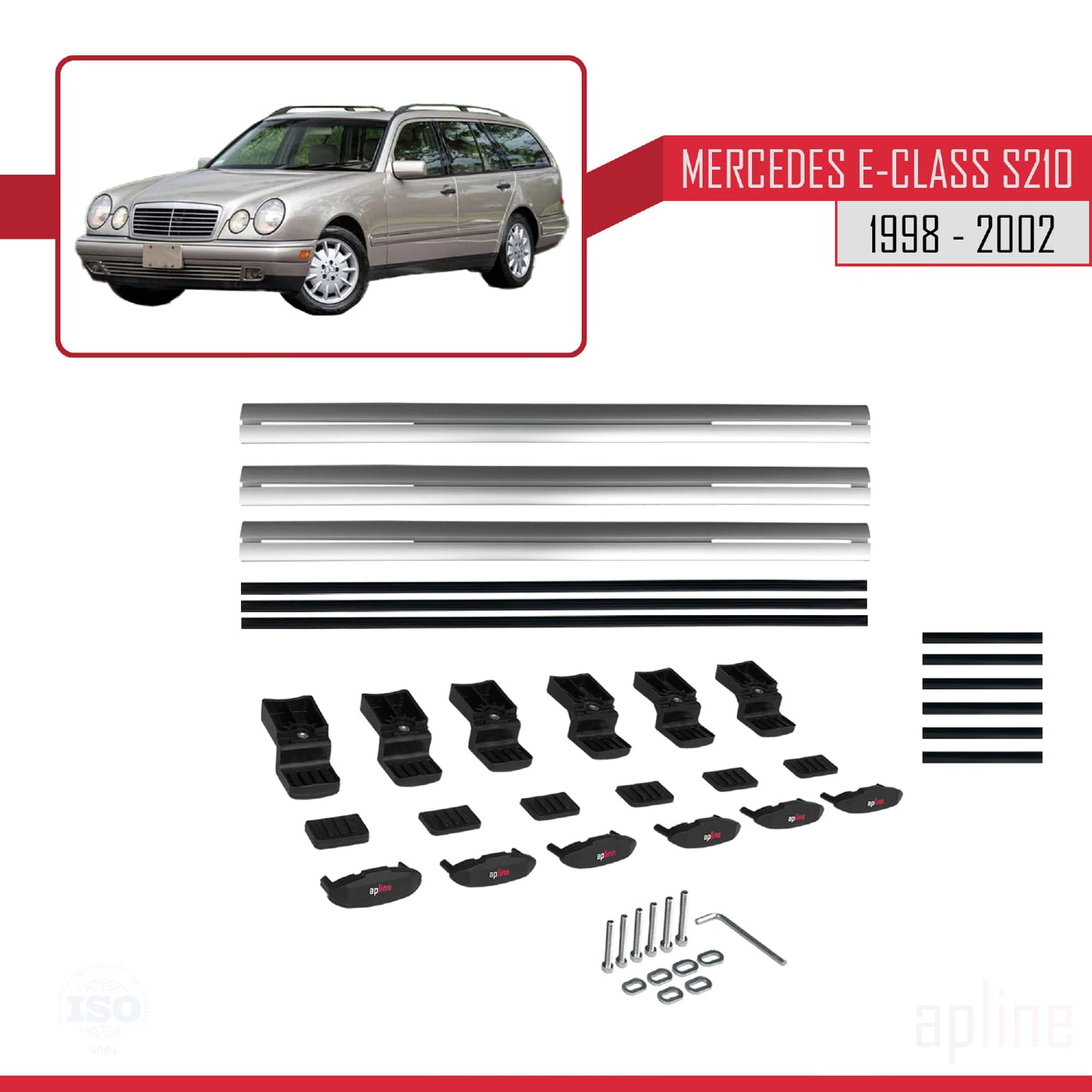 Compatible with Mercedes E Class S210 Wagon 1998-2002 BASIC Model Car Roof Rack Cross Bar Grey Aluminium 3 Bars