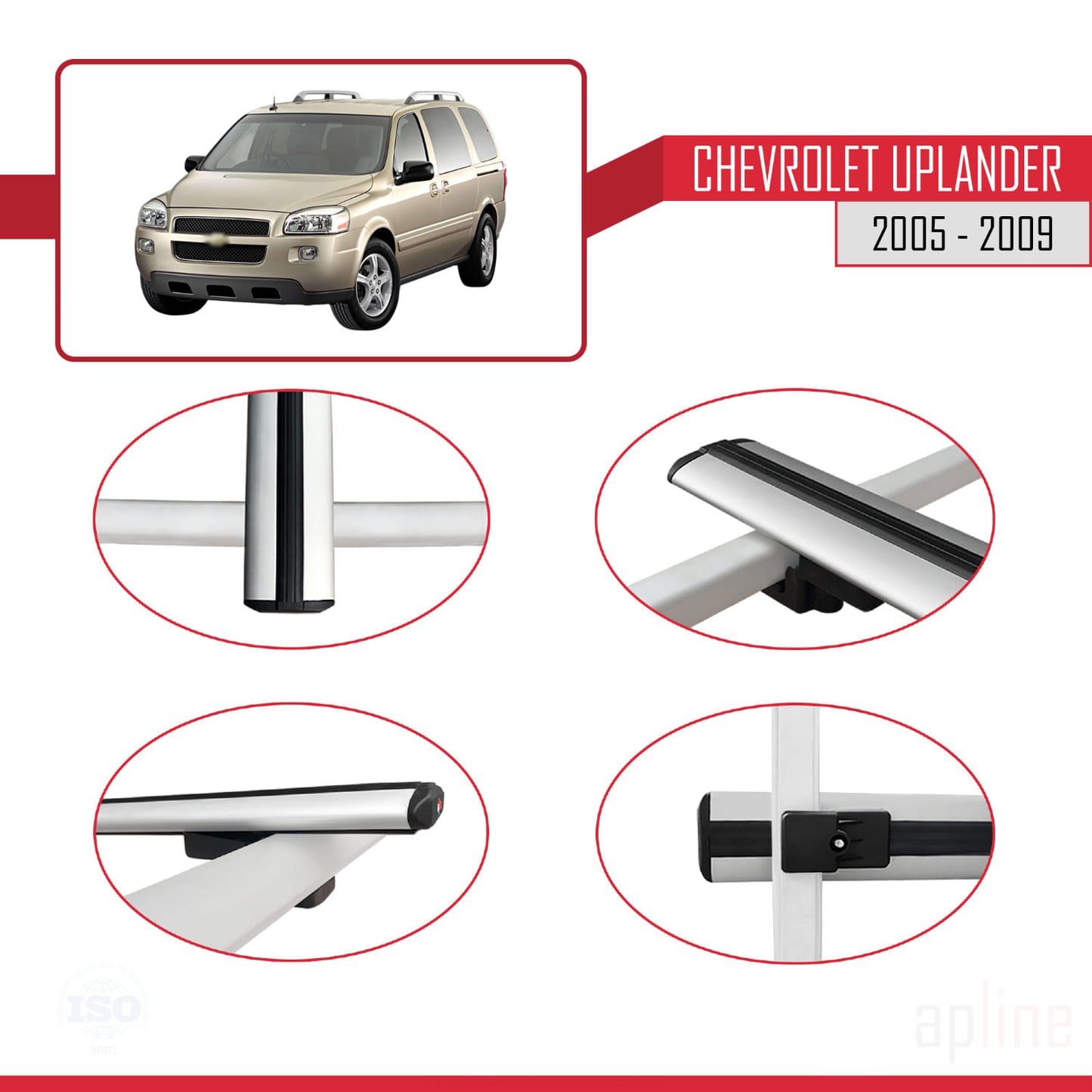 Compatible avec Chevrolet Uplander 2005-2009 BASIC Model Barres de Toit Railing Porte-Bagages de Voiture Gris Aluminium 3 Barres