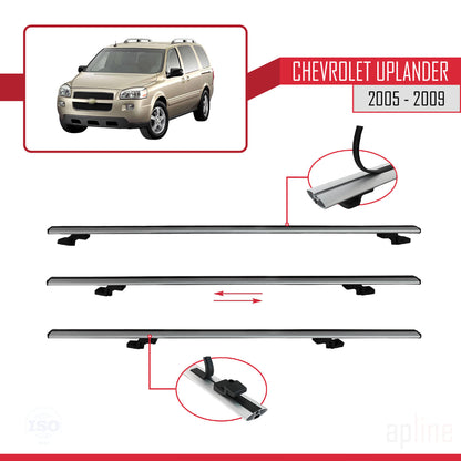 Compatible with Chevrolet Uplander 2005-2009 BASIC Model Car Roof Rack Cross Bar Grey Aluminium 2 Bars