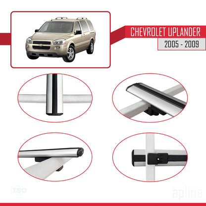 Compatible with Chevrolet Uplander 2005-2009 BASIC Model Car Roof Rack Cross Bar Grey Aluminium 2 Bars