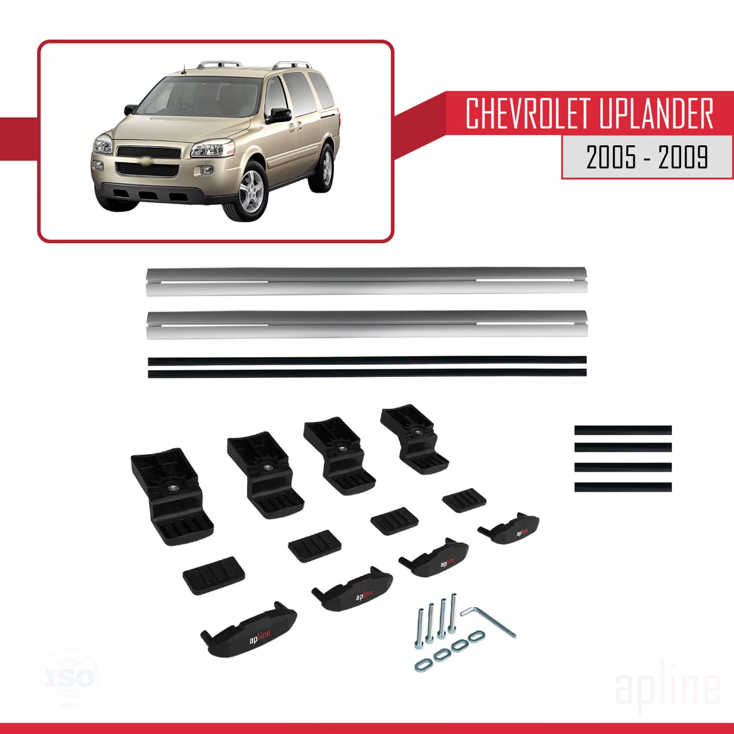 Compatible with Chevrolet Uplander 2005-2009 BASIC Model Car Roof Rack Cross Bar Grey Aluminium 2 Bars