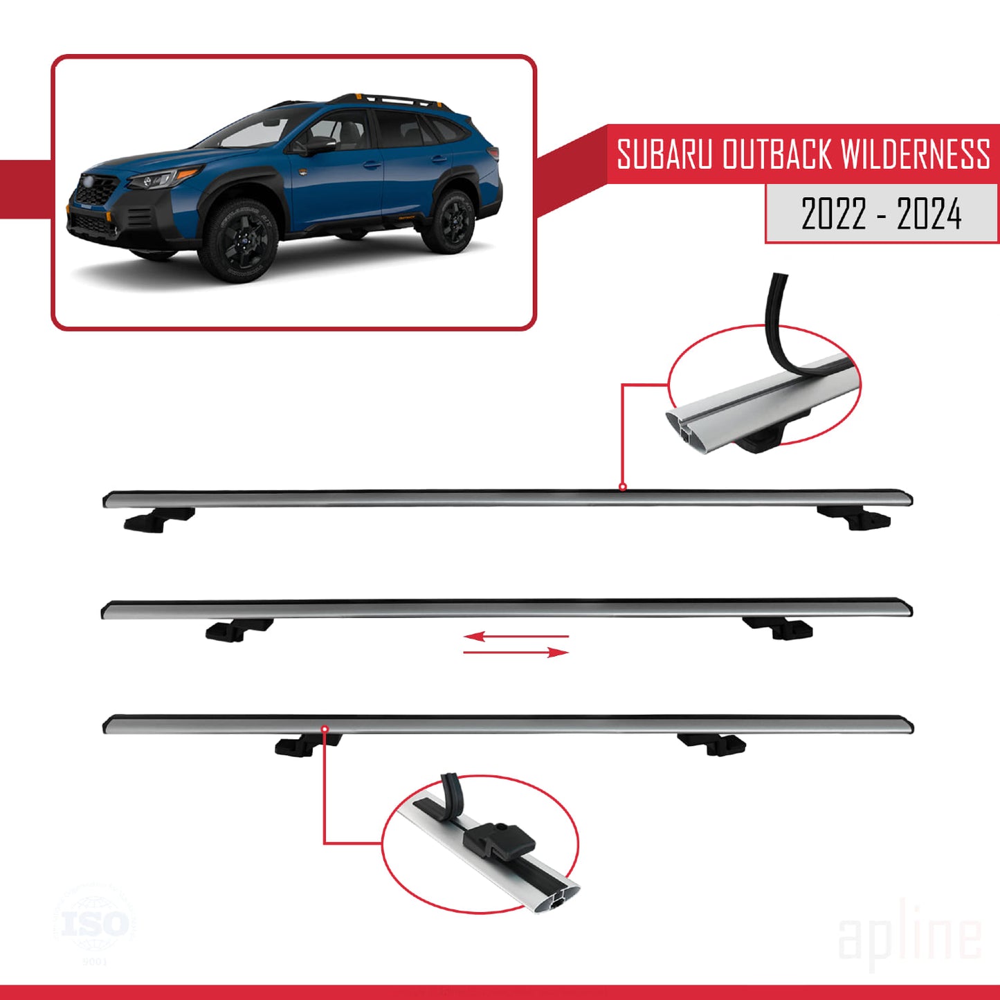 Compatible avec Subaru Outback Wilderness 2022-2024 BASIC Model Barres de Toit Railing Porte-Bagages de Voiture Gris Aluminium 3 Barres