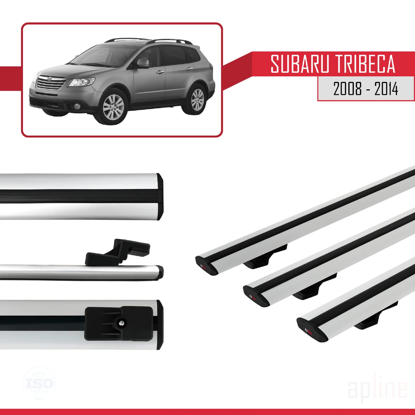 Compatible avec Subaru Tribeca 2008-2014 BASIC Model Barres de Toit Railing Porte-Bagages de Voiture Gris Aluminium 3 Barres
