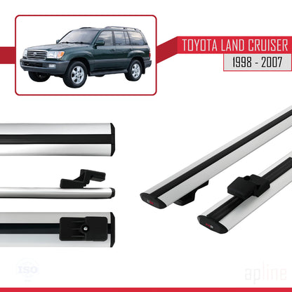 Compatible avec Toyota Land Cruiser 1998-2007 BASIC Model Barres de Toit Railing Porte-Bagages de Voiture Gris Aluminium 2 Barres