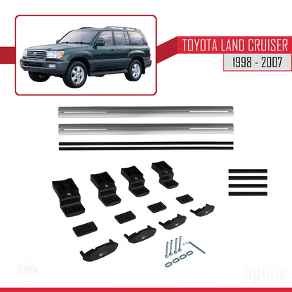 Compatible avec Toyota Land Cruiser 1998-2007 BASIC Model Barres de Toit Railing Porte-Bagages de Voiture Gris Aluminium 2 Barres