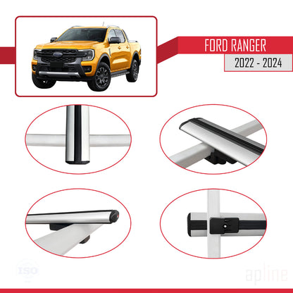 Compatible avec Ford Ranger (P703) 2022-2024 BASIC Model Barres de Toit Railing Porte-Bagages de Voiture Gris Aluminium 2 Barres