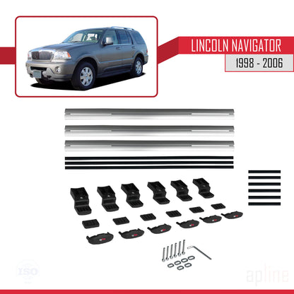 Compatible avec Lincoln Navigator 1998-2006 BASIC Model Barres de Toit Railing Porte-Bagages de Voiture Gris Aluminium 3 Barres