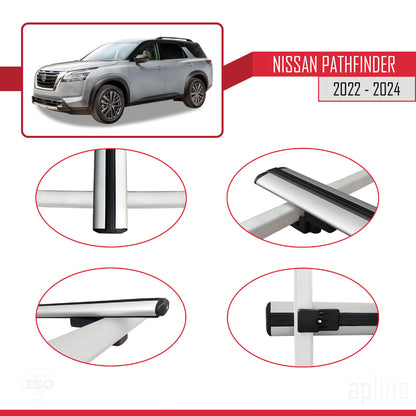 Compatible avec Nissan Pathfinder 2022-2024 BASIC Model Barres de Toit Railing Porte-Bagages de Voiture Gris Aluminium 3 Barres