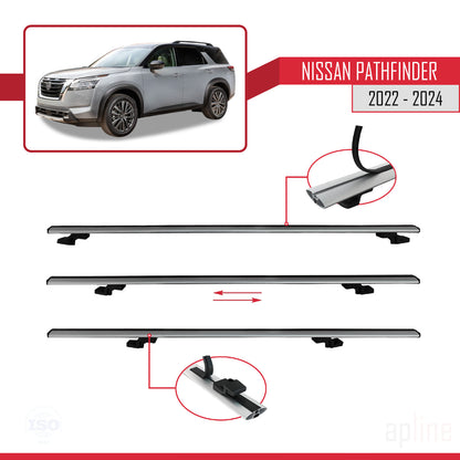 Compatible avec Nissan Pathfinder 2022-2024 BASIC Model Barres de Toit Railing Porte-Bagages de Voiture Gris Aluminium 3 Barres