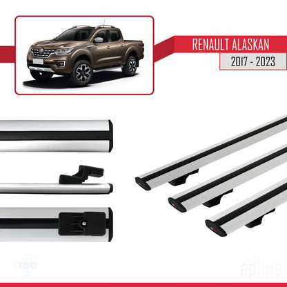 Compatible with Renault Alaskan 2017-2023 BASIC Model Car Roof Rack Cross Bar Grey Aluminium 3 Bars