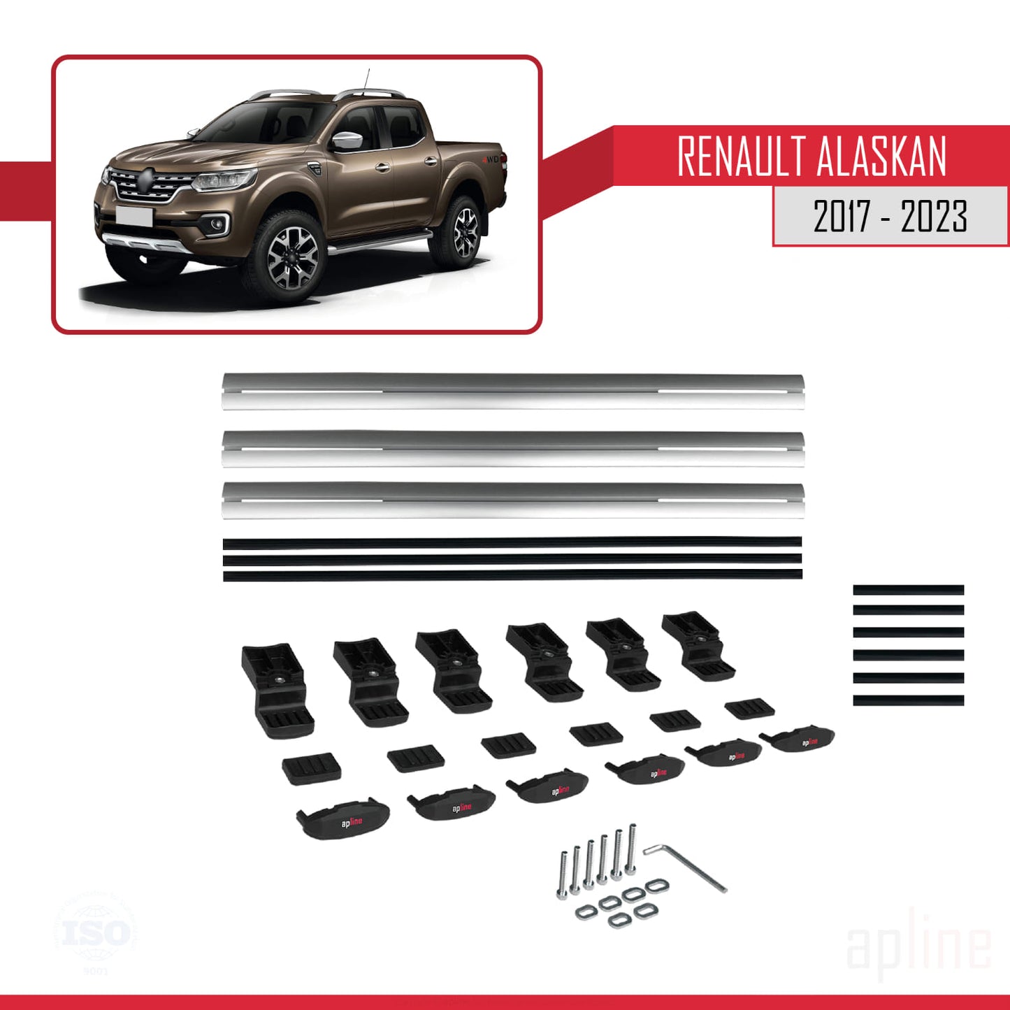 Compatible with Renault Alaskan 2017-2023 BASIC Model Car Roof Rack Cross Bar Grey Aluminium 3 Bars