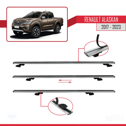 Compatible with Renault Alaskan 2017-2023 BASIC Model Car Roof Rack Cross Bar Grey Aluminium 2 Bars