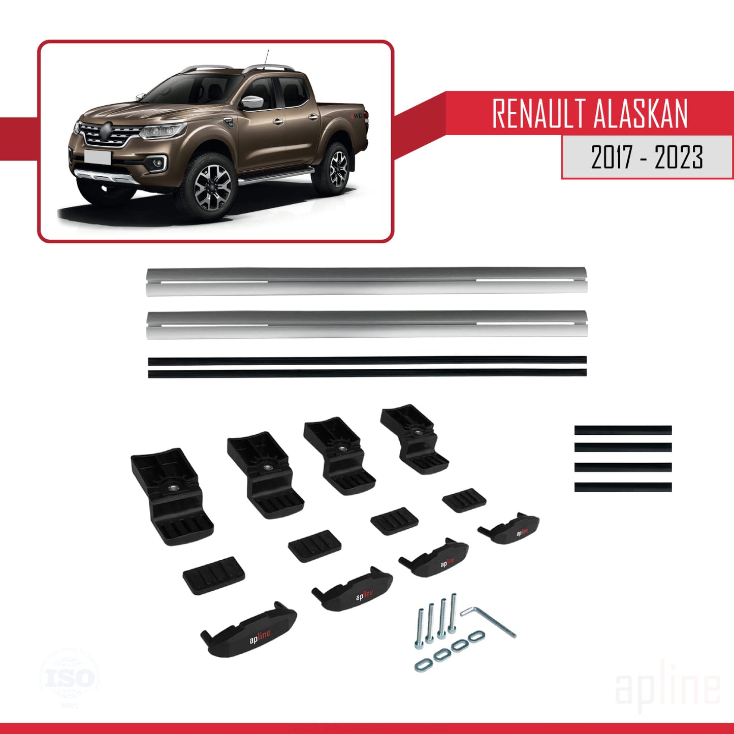 Compatible with Renault Alaskan 2017-2023 BASIC Model Car Roof Rack Cross Bar Grey Aluminium 2 Bars