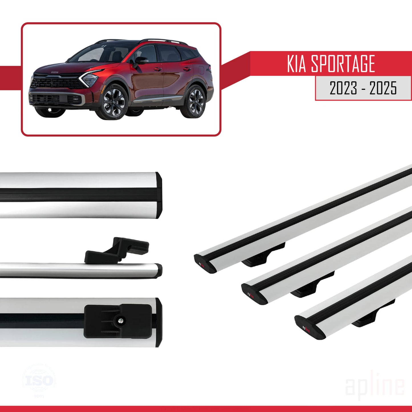 Compatible avec Kia Sportage 2023-2025 BASIC Model Barres de Toit Railing Porte-Bagages de Voiture Gris Aluminium 3 Barres