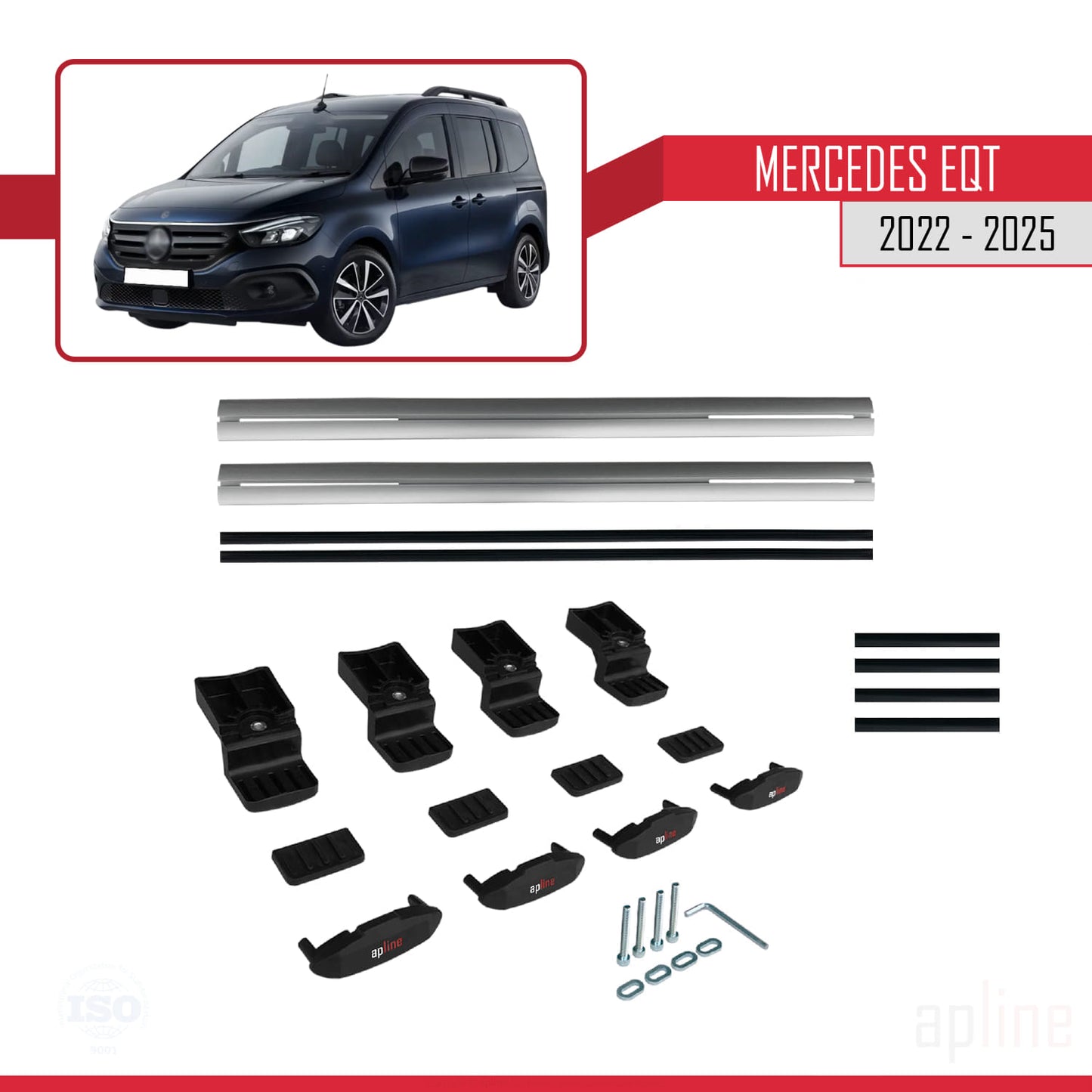 Compatible with Mercedes EQT / Citan W420 2022-2025 BASIC Model Car Roof Rack Cross Bar Grey Aluminium 2 Bars