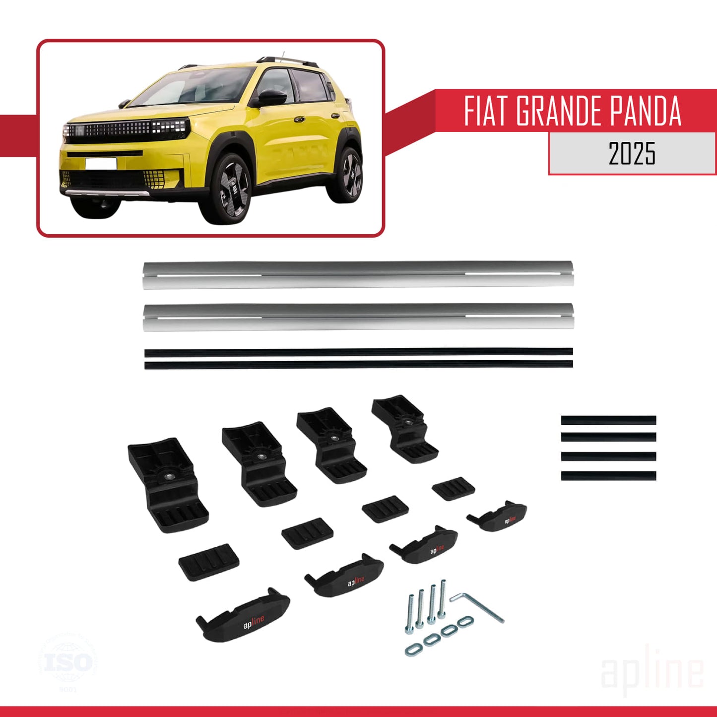 Compatible avec Fiat Grande Panda 2025-2025 BASIC Model Barres de Toit Railing Porte-Bagages de Voiture Gris Aluminium 2 Barres