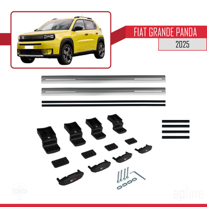 Compatible avec Fiat Grande Panda 2025-2025 BASIC Model Barres de Toit Railing Porte-Bagages de Voiture Gris Aluminium 2 Barres