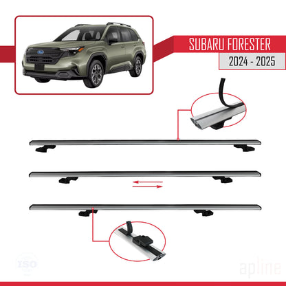 Compatible avec Subaru Forester 2024-2025 BASIC Model Barres de Toit Relevé (Raised Roof) Railing Porte-Bagages de Voiture Gris Aluminium 2 Barres