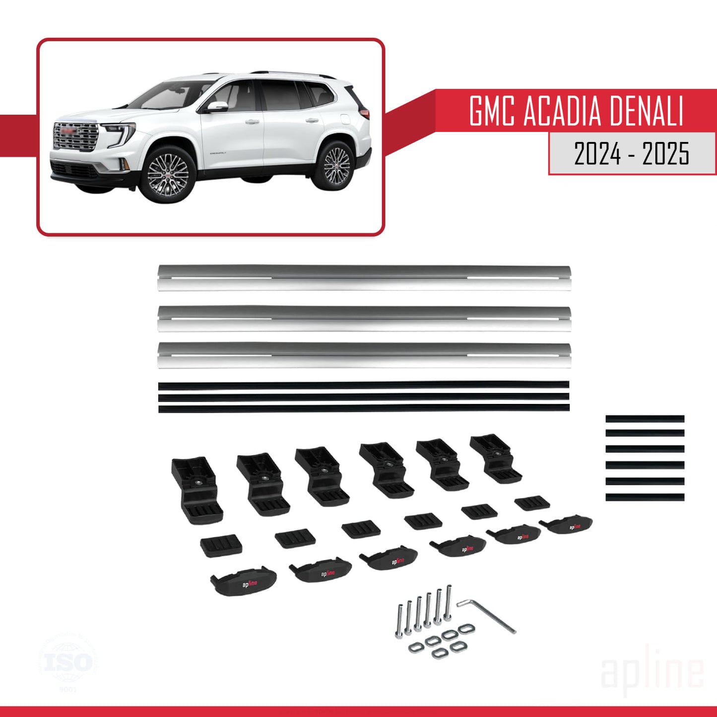 Compatible avec GMC Acadia Denali 2024-2025 BASIC Model Barres de Toit Railing Porte-Bagages de Voiture Gris Aluminium 3 Barres