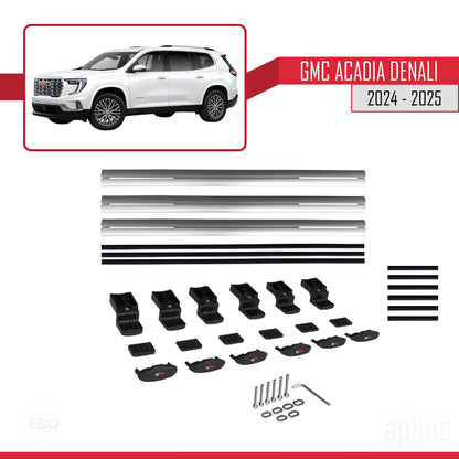 Compatible avec GMC Acadia Denali 2024-2025 BASIC Model Barres de Toit Railing Porte-Bagages de Voiture Gris Aluminium 3 Barres