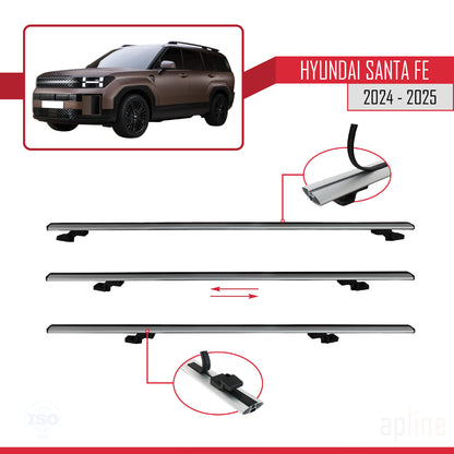 Compatible avec Hyundai Santa Fe 2024-2025 BASIC Model Barres de Toit Railing Porte-Bagages de Voiture Gris Aluminium 3 Barres