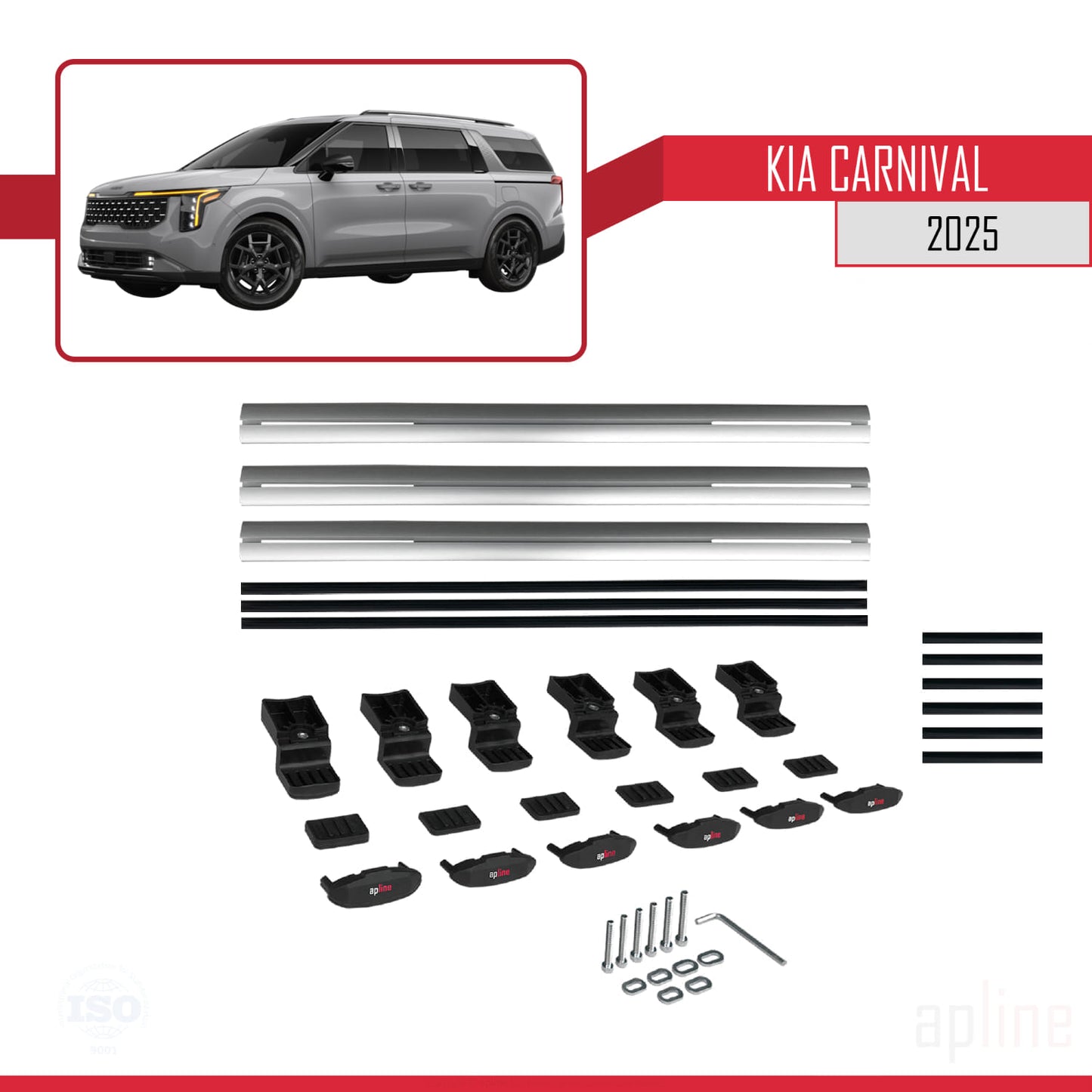 Compatible with Kia Carnival 2025 BASIC Model Car Roof Rack Cross Bar Grey Aluminium 3 Bars