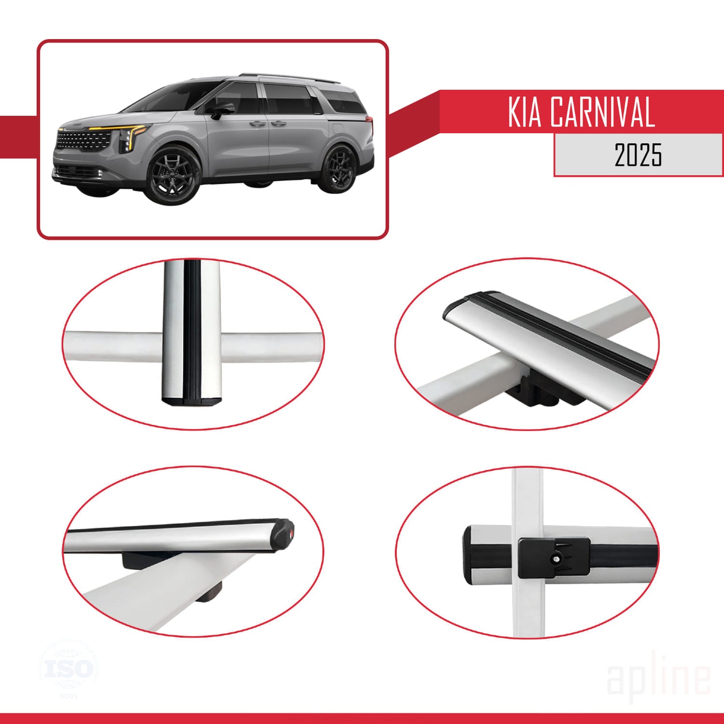 Compatible with Kia Carnival 2025 BASIC Model Car Roof Rack Cross Bar Grey Aluminium 2 Bars