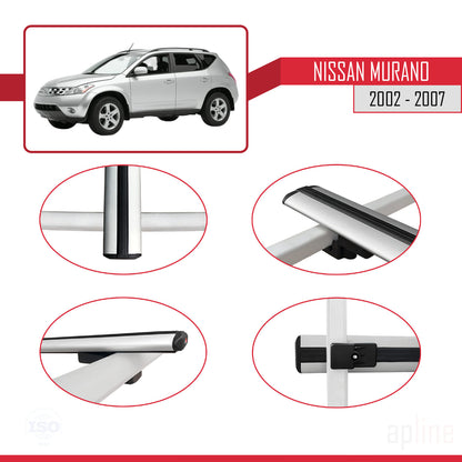 Compatible with Nissan Murano 2002-2007 BASIC Model Car Roof Rack Cross Bar Grey Aluminium 3 Bars