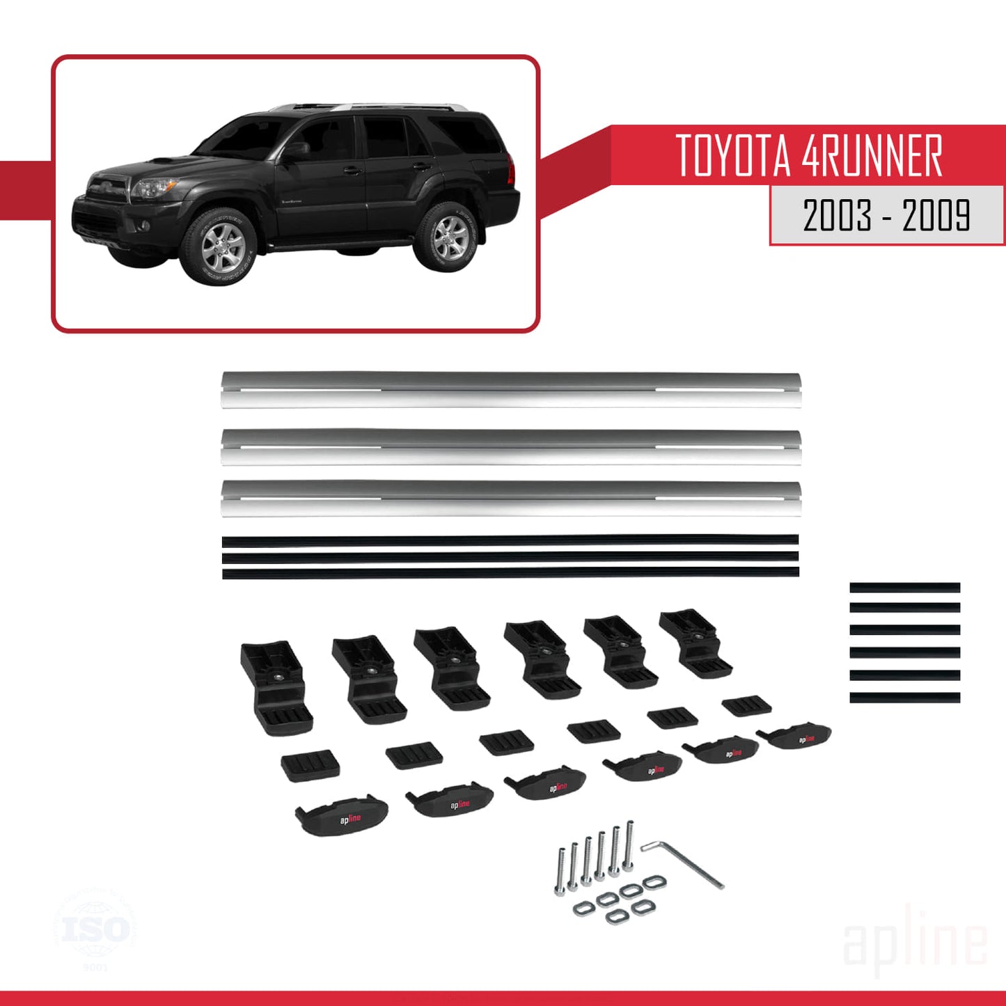 Compatible avec Toyota 4Runner 2003-2009 BASIC Model Barres de Toit Railing Porte-Bagages de Voiture Gris Aluminium 3 Barres