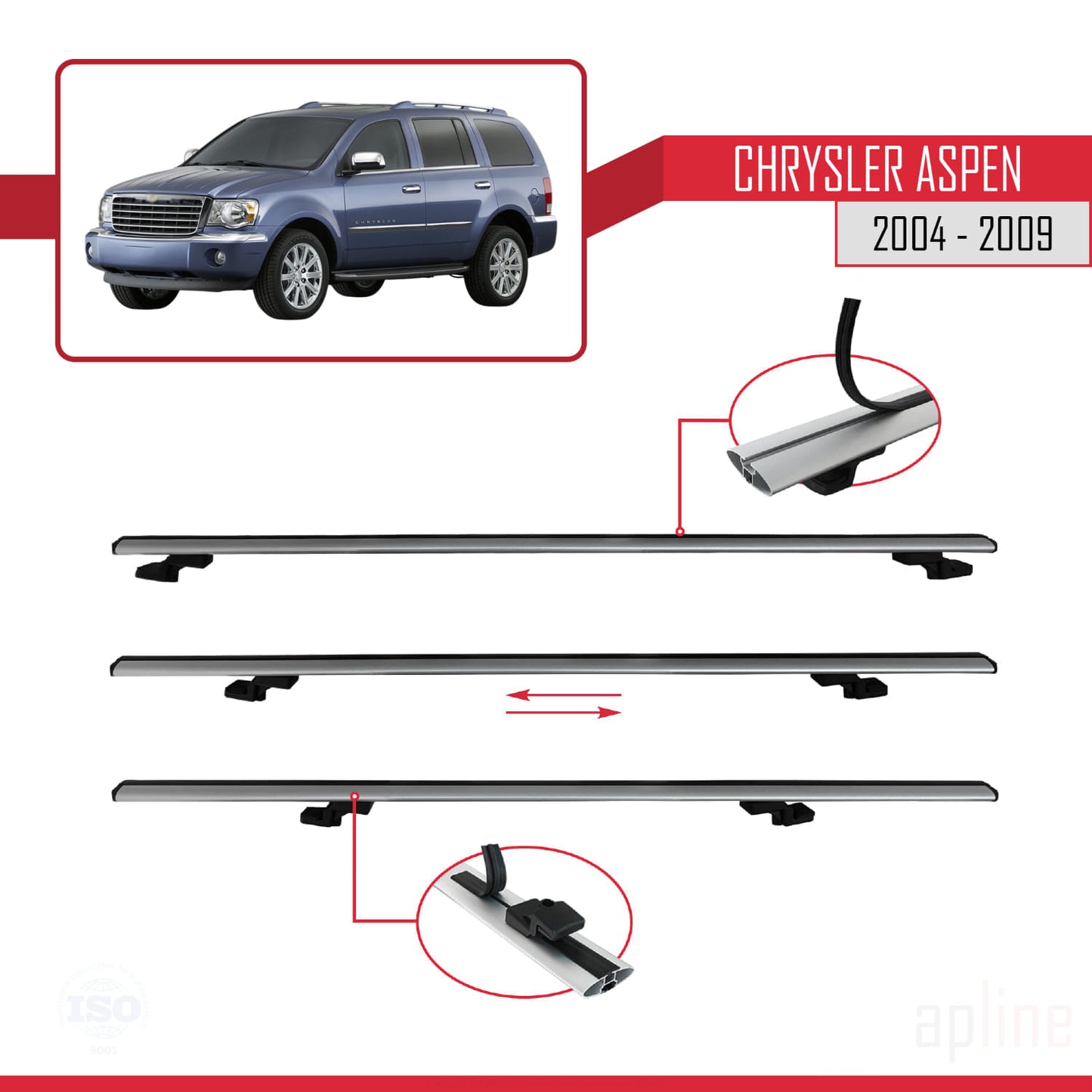 Compatible avec Chrysler Aspen 2004-2009 BASIC Model Barres de Toit Railing Porte-Bagages de Voiture Gris Aluminium 2 Barres